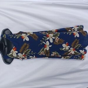 Two Palms Hawaiian Dress Orchids and Ferns Blue and Cream